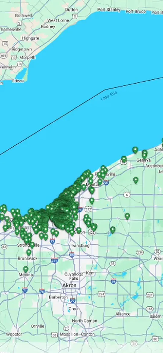 Map of Cleveland-area investment properties tracked in the Source One platform