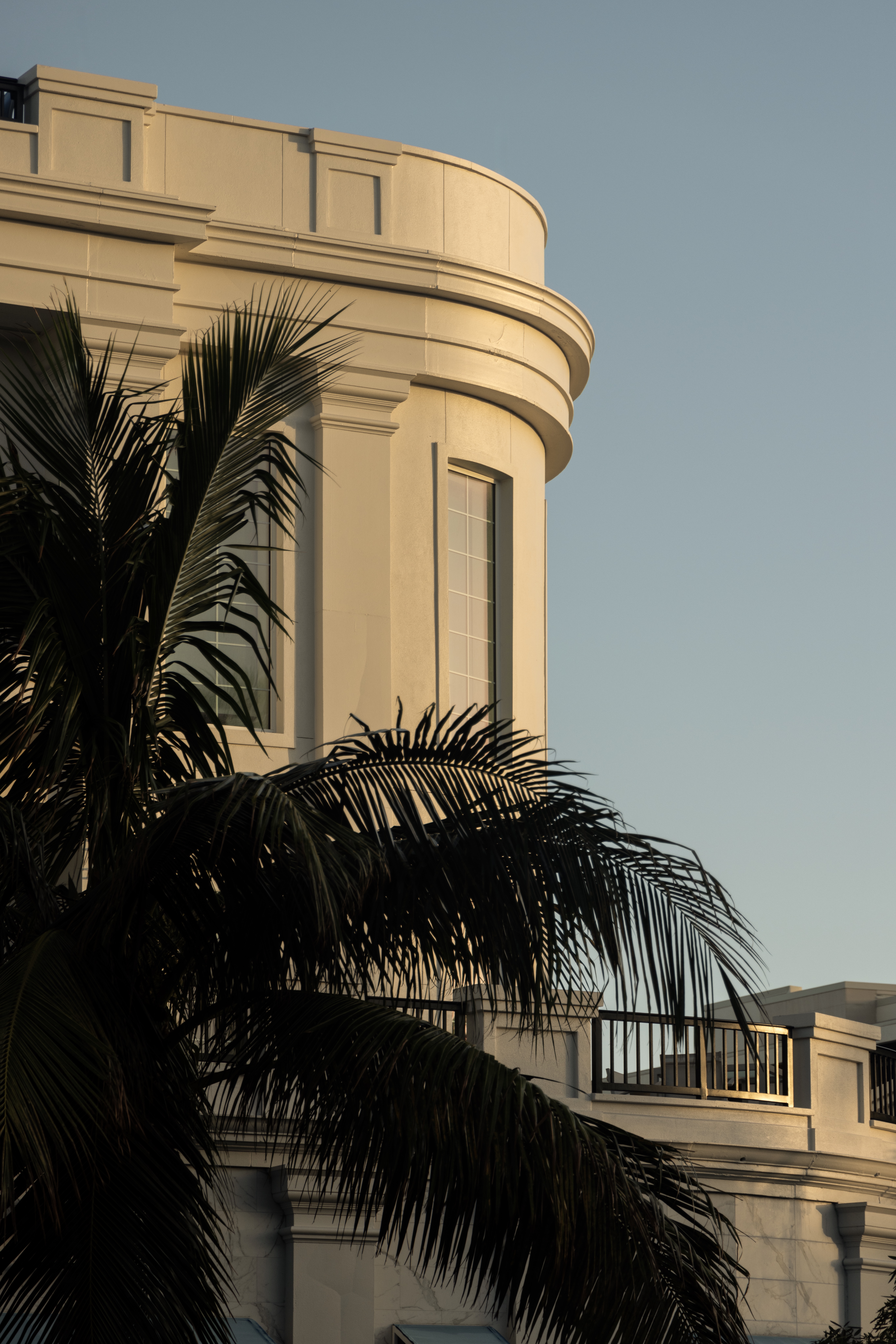 Curved facade and palms in Downtown Naples