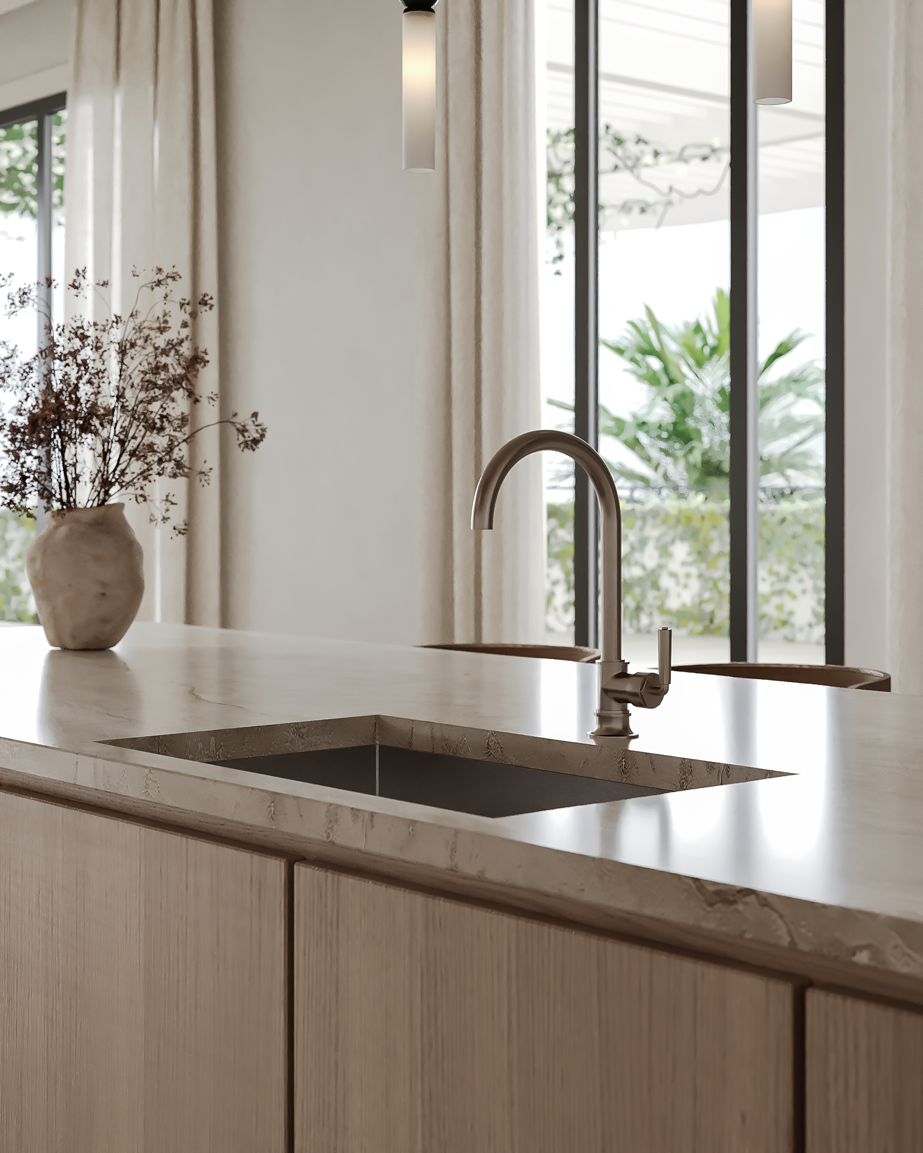Kitchen island with stone countertop