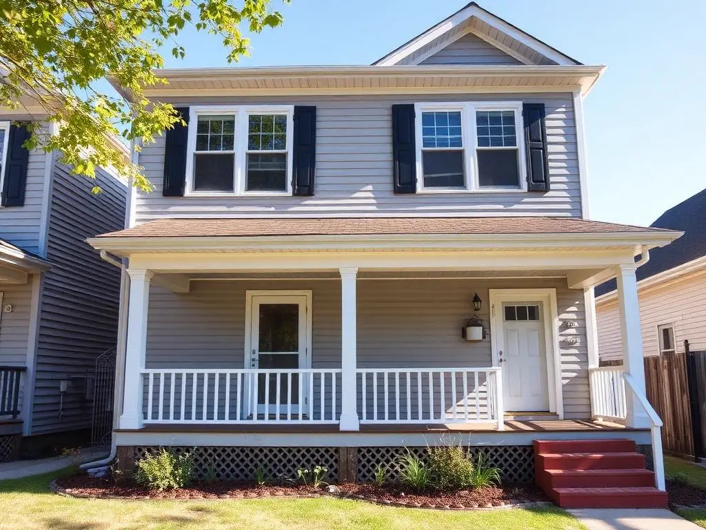 A Cleveland-area home with a pitched roof in a tree-lined neighborhood