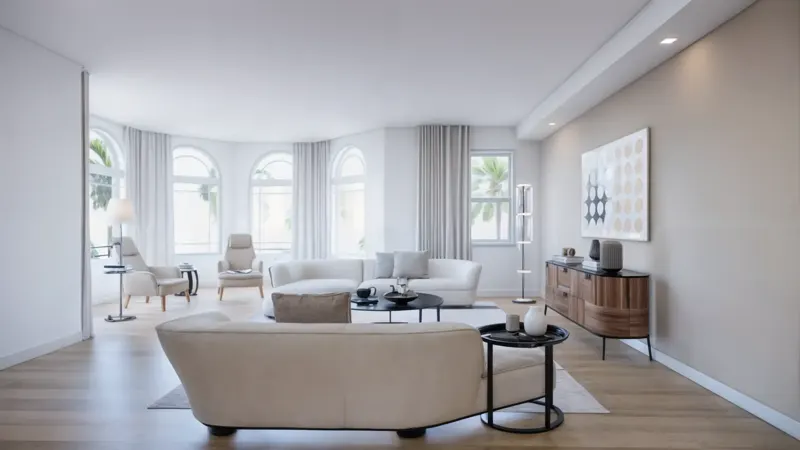 Living room with arched windows