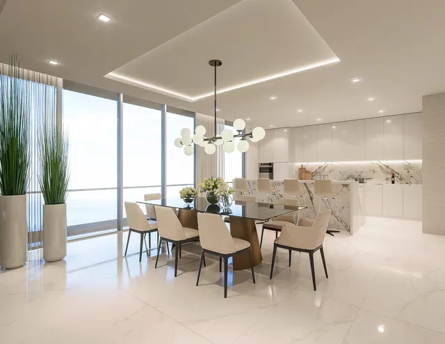 Dining room framed by glass