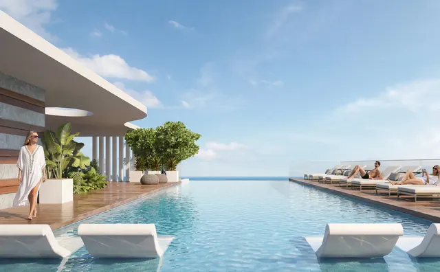 Pool deck with private cabanas