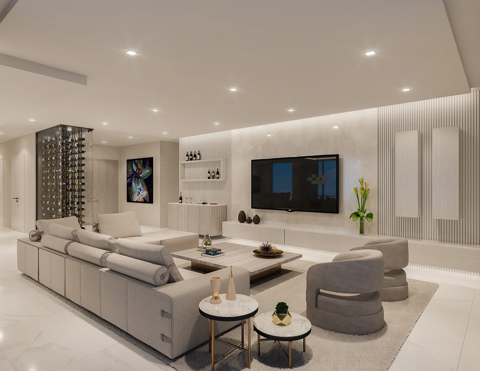 Contemporary living room with expansive windows